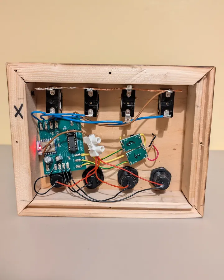 Inside the box: custom ESP board, wiring and switches